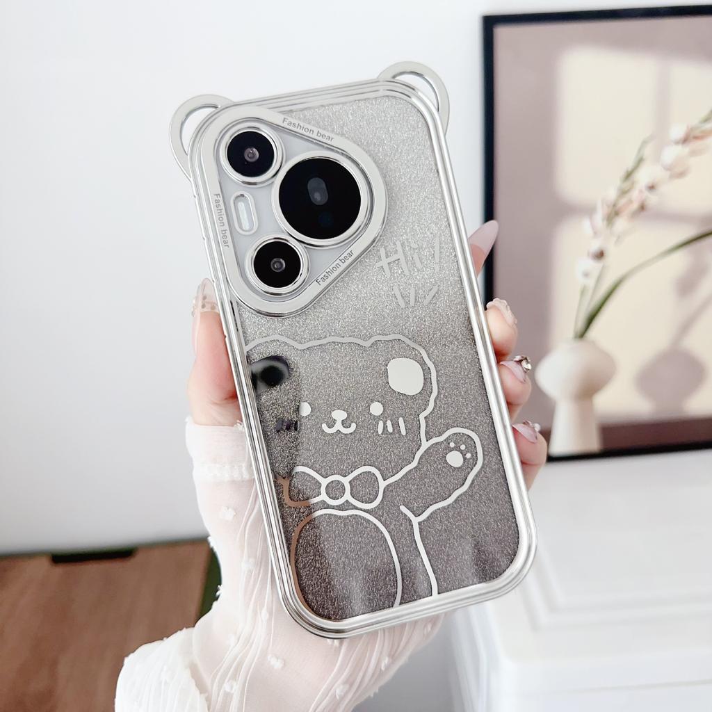 Cute Cartoon Bear Oblique Span Lanyard Suitable for Huawei Pura70pro Electroplated Mobile Phone Case Mate60 Three-dimensional Women