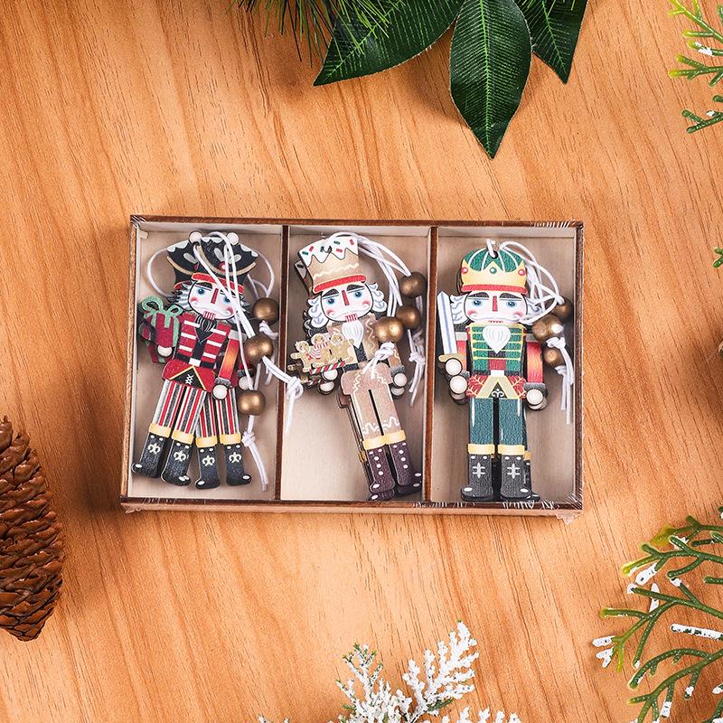 Wooden Christmas Nutcracker Ornament Colorful Printed Hanging Decor for Tree Decoration Gift Wall Decoration