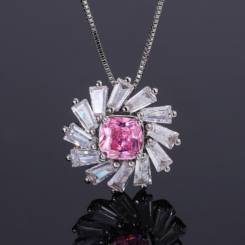 Jewelry Fashion Flower Pendant Necklace Exquisite Flower Zircon Ring Women's Delicate Small Earrings