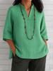 Women V Neck Three Quarter Sleeve Loose Casual Summer Blouse Shirt