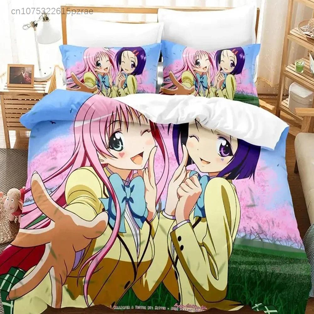 סט מצעים לאנימה Yami To LOVE-Ru כיסוי שמיכה סט מיטה כיסוי שמיכה ציפית שמיכה גדולה מלכותית קווין בנים מבוגרים