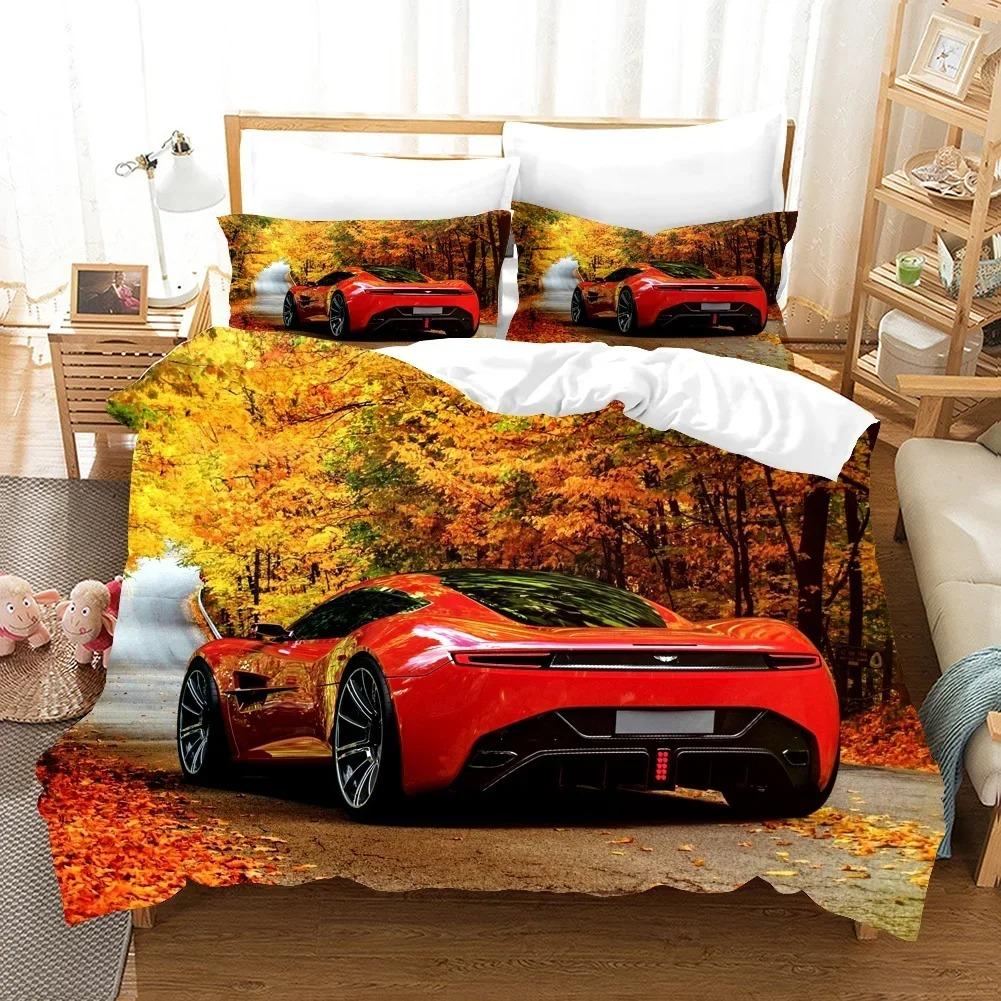 Sports Car Duvet Cover 3D Racing Car Printed Bedding Set Queen King Size With Pillowcases Men Cool Polyester Quilt Cover