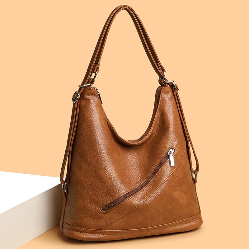 Vintage PU Leather Multifunctional Women Backpack Large Capacityf Commute Female Shoulder Crossbody Bags Travel School Backpacks