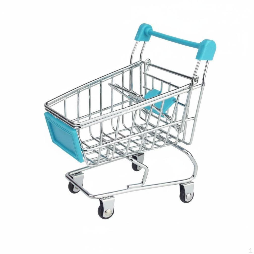 Small Metal Shopping Cart Toy Realistic Design Mini EasyRolling Casters Miniature