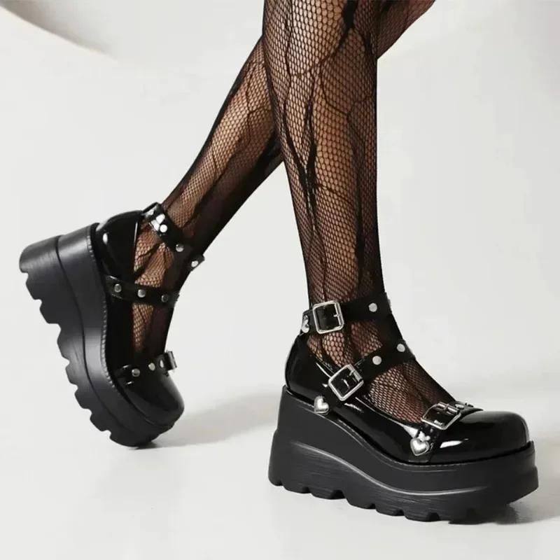 Women Pumps  Super High Heel Platform Wedge Spring Ladies Sandals Belt Buckle Classic Sweet Punk Female Lolita Shoes