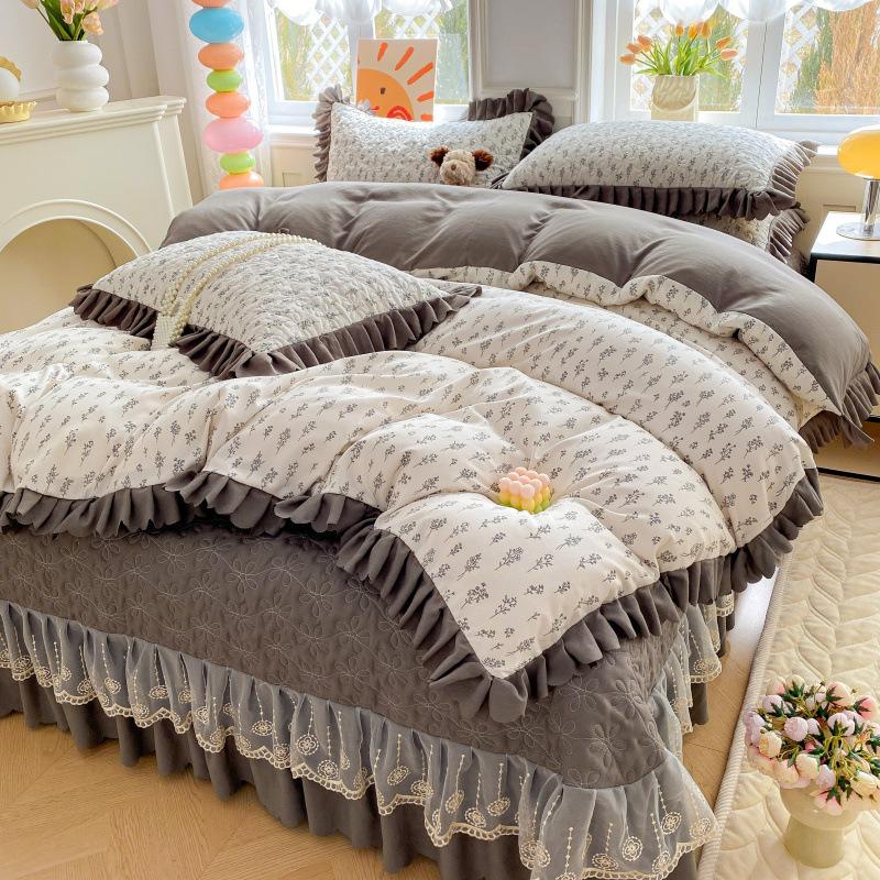 Class A Maternal Infant Grade Bed Cover 4-Pcs Set Of Thickened Padded Sheets 3-Pcs Set Of Small Bamboo Cotton Jacquard Quilt Cover Autumn  Winter