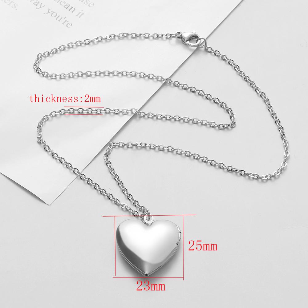 3pcs/lot Mirror Polish Stainless Steel Necklace Heart Photo Frame Memory Locket Pendant Necklaces 45/50/60cm