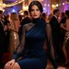 Women's Mesh Sheer Long Sleeve Mini Dress, Ruched Bodycon Mock Neck Party Cocktail Dress, Formal Wedding Guest Evening Gown