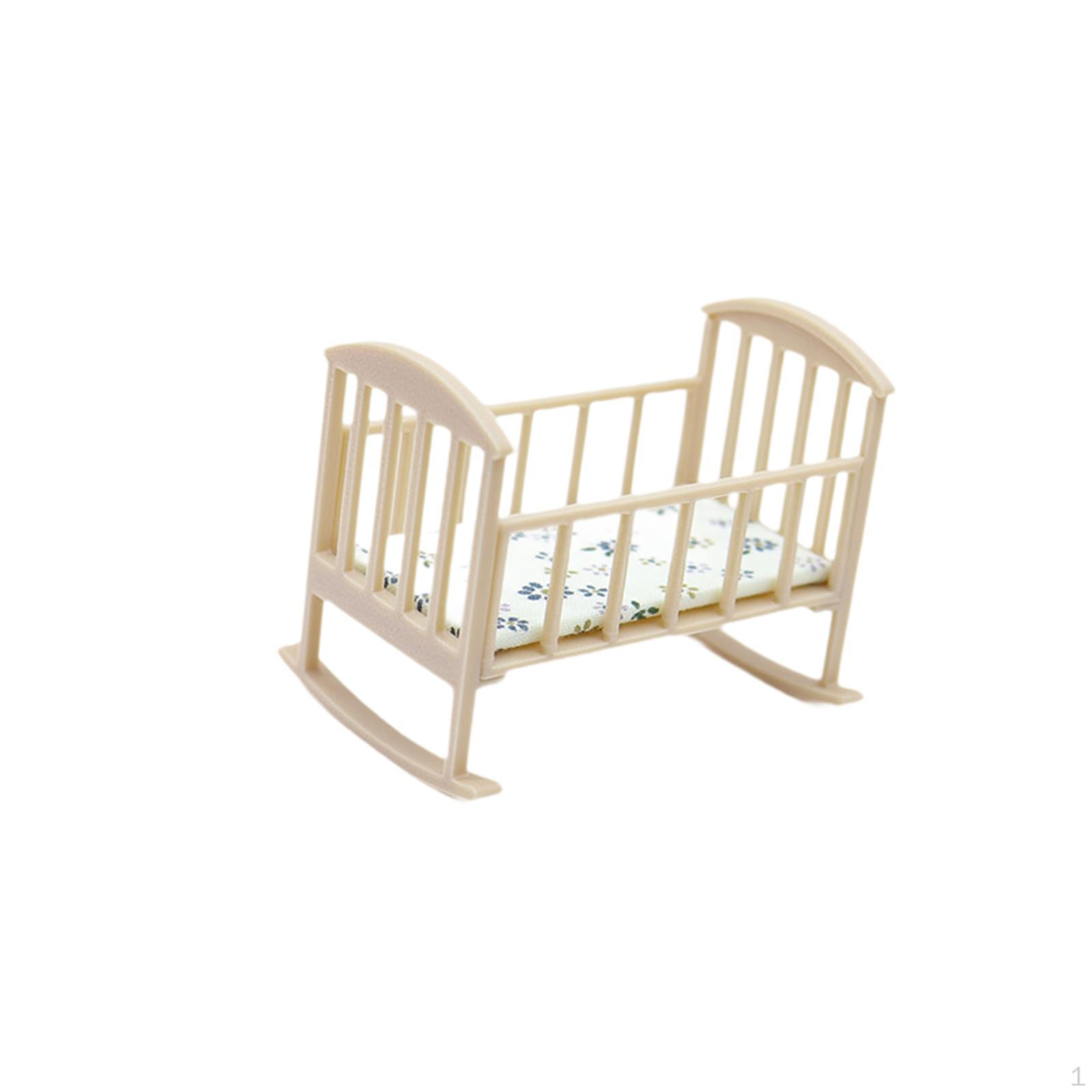 

1:12 Miniature Crib Bed Accessories Modern Dolls House Furniture Toy Doll Cradle Ornaments Pretend Wood