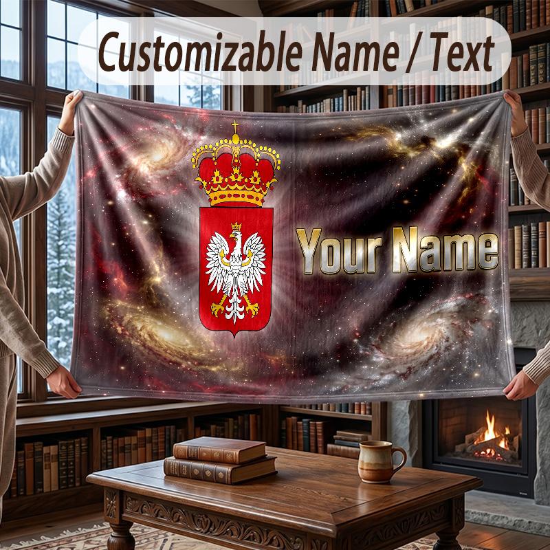 Custom Name Flannel Throw Blanket Poland Football Pattern Warm Home Decoration
