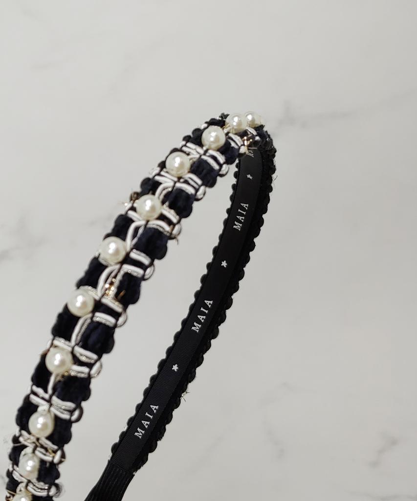 Maia Pearl Bead Headband - Black