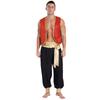 Mens Arabian Prince Costume Set Sleeveless Braided Trimming Open Front Waistcoat Elastic Waistband Patchwork Pants