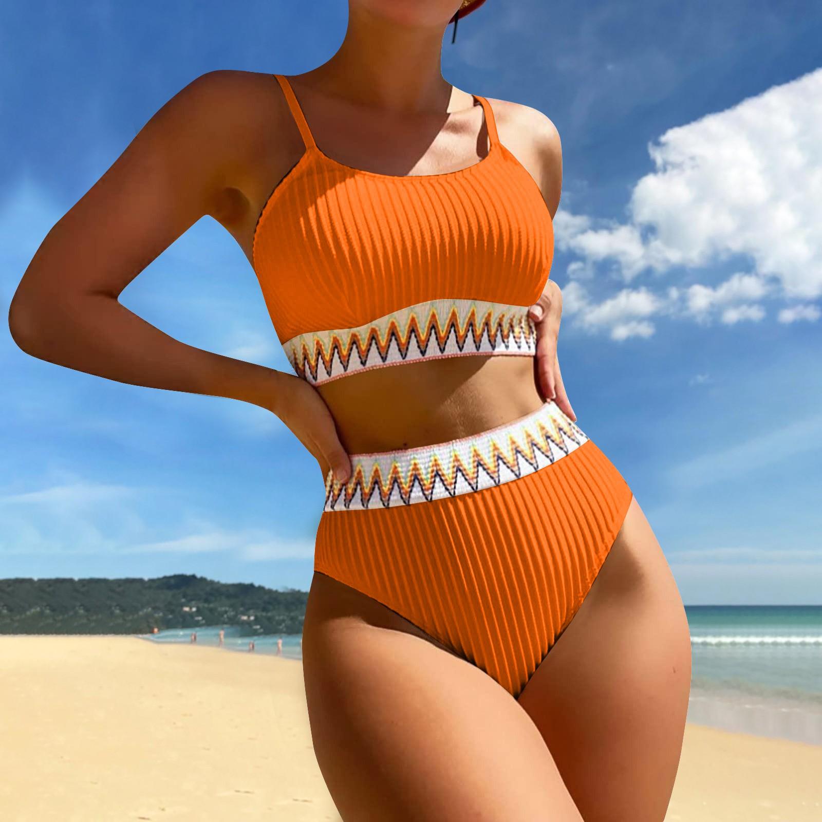 

Women s High Waist Bikini Set V Neck Two Piece Swimsuit Color Block Front Twisted Swimsuit M