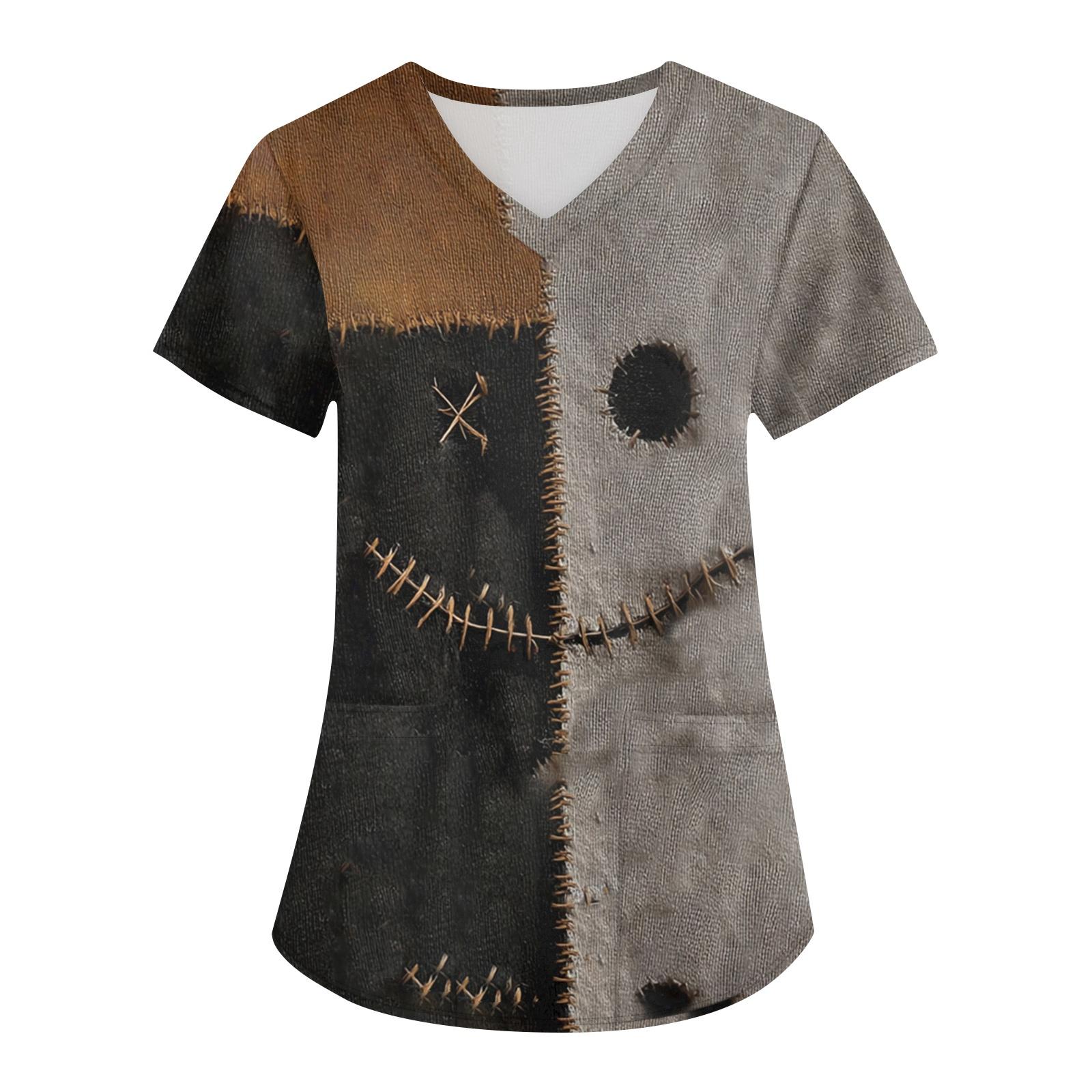 

Женская рабочая униформа с принтом, V-образный вырез, карманы, базовый короткий рукав, пуловер, топ XXXXL