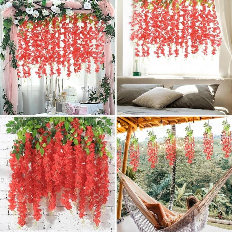 12Pcs Realistic Wisterias Artificial Flower For Home Wedding Party Decoration Durable Plastic Hanging Stem