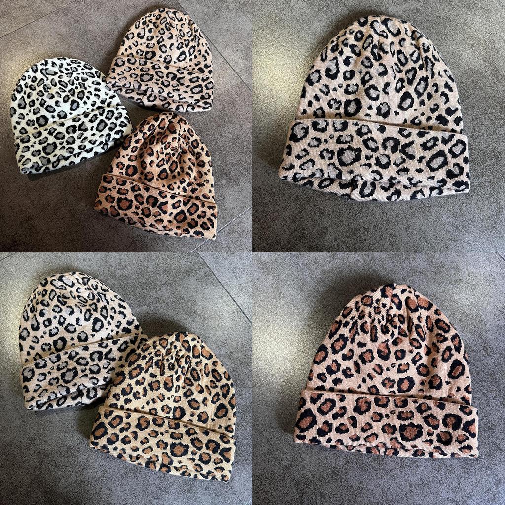 Fall Winter Knit Hat For Women With Warm Leopard Pattern Outdoor Beanie For Cold Weather
