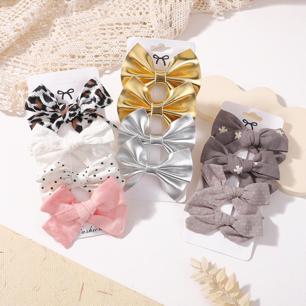 4Set Random Girls Cute Plaid Print Hairpins for Kids Children Sweet Headband Hair Clip Barrettes Fashion Bow Hair Accessories