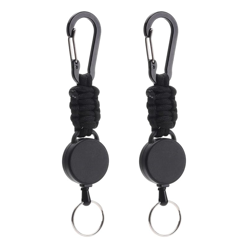 

[VitalBloom] set of 2 reel keychain With carabiner multifunctional super lightweight Elastic reel type key reel stretch strap metal wire Fall