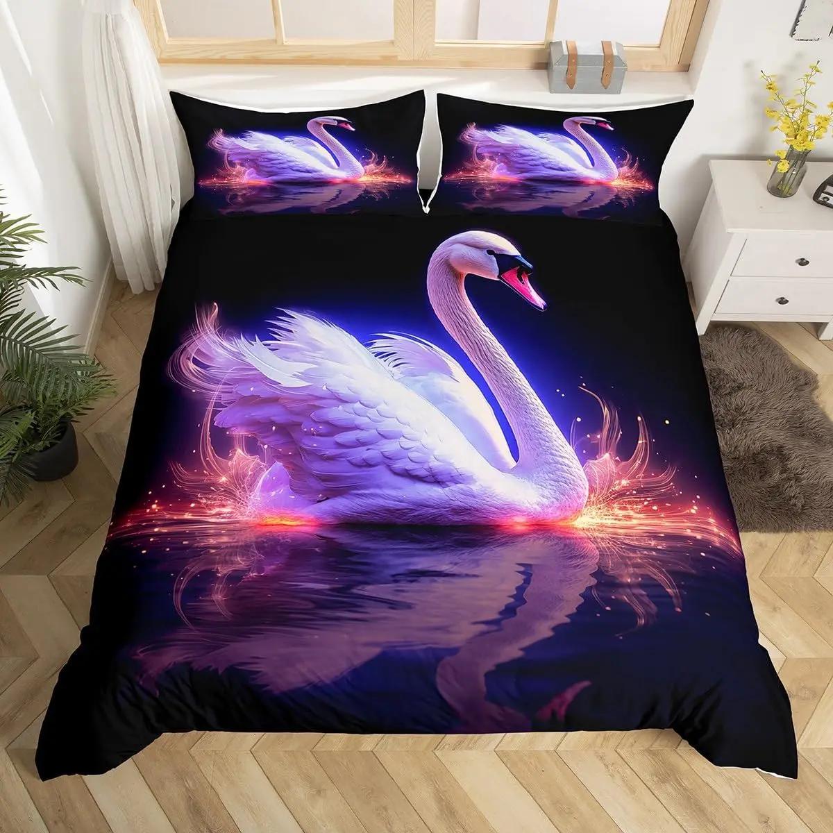 

Постельное белье «Лебединое озеро» Пододеяльник «Бабочка» Полуторный Покрывало с дикими животными Подарок для пары Романтический День святого Валентина Свадебный декор EU Single(135x200cm)