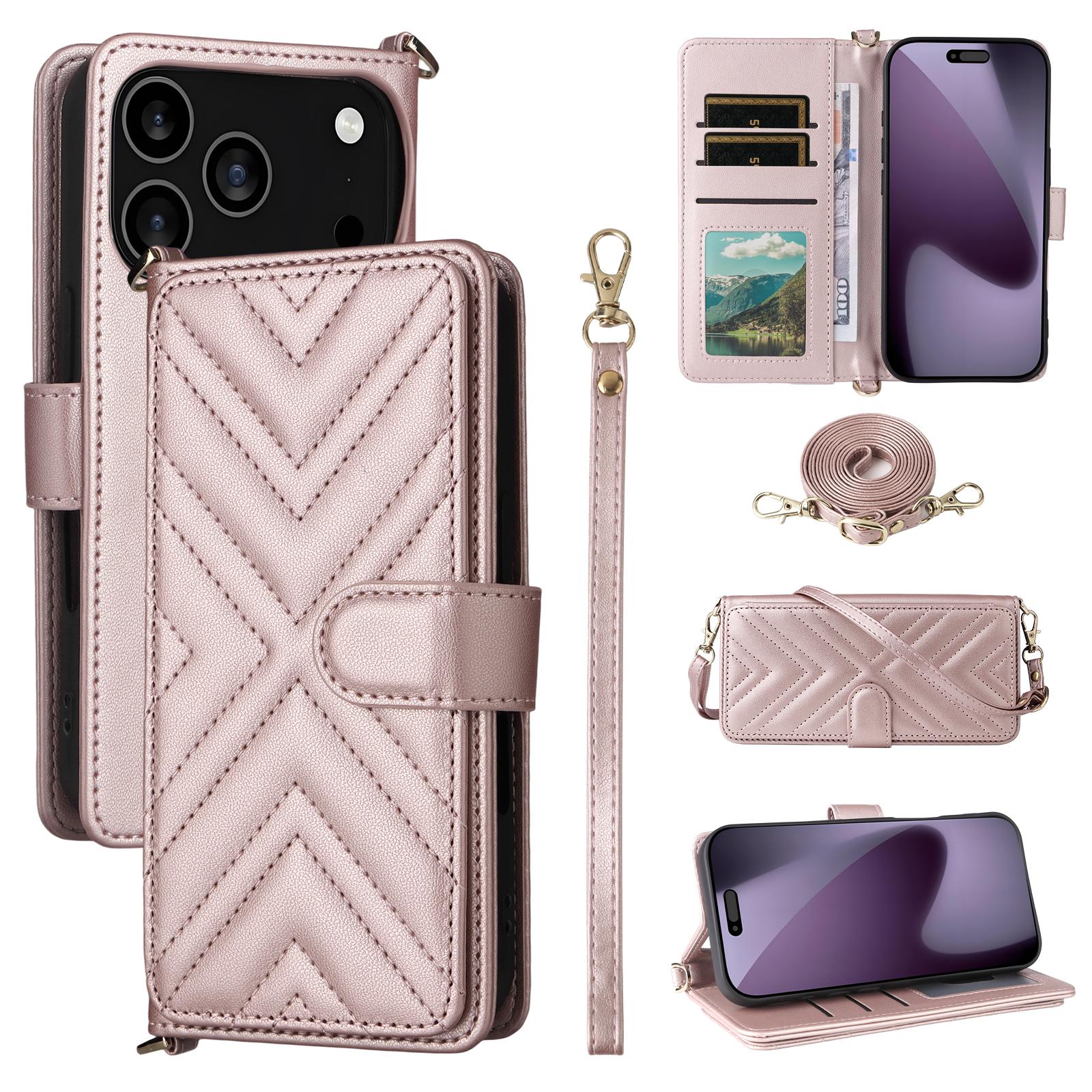 

For iPhone 17 Pro Max Case with Shoulder/Wrist Strap Leather Phone Cover Stand Wallet