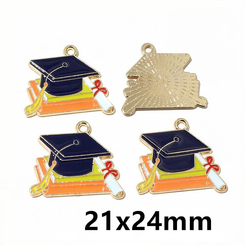 10Pcs Enamel Graduation Hat Charms Pendant for Necklaces Earrings DIY Jewelry Making Decorations Accessories Findings