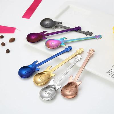 Stainless Steel Guitar Coffee Teaspoons Creative Cute Easy To Clean Musical Coffee Sugar Spoon Milk Tea Shop Use Unique Spoons
