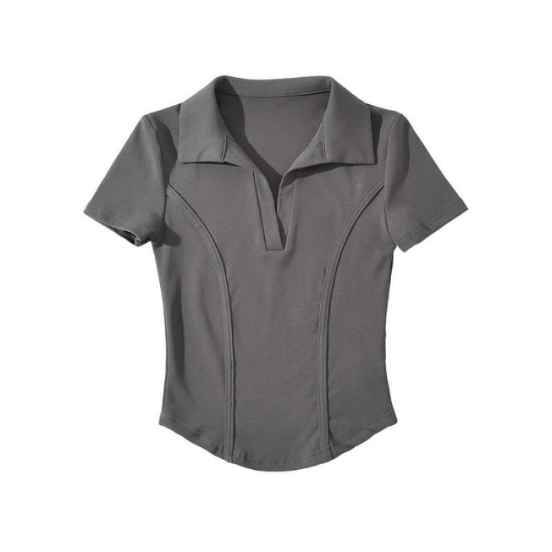 Korean version of fishbone POLO collar slim-fitting short-sleeved T-shirt women's small summer new chic t-shirt top