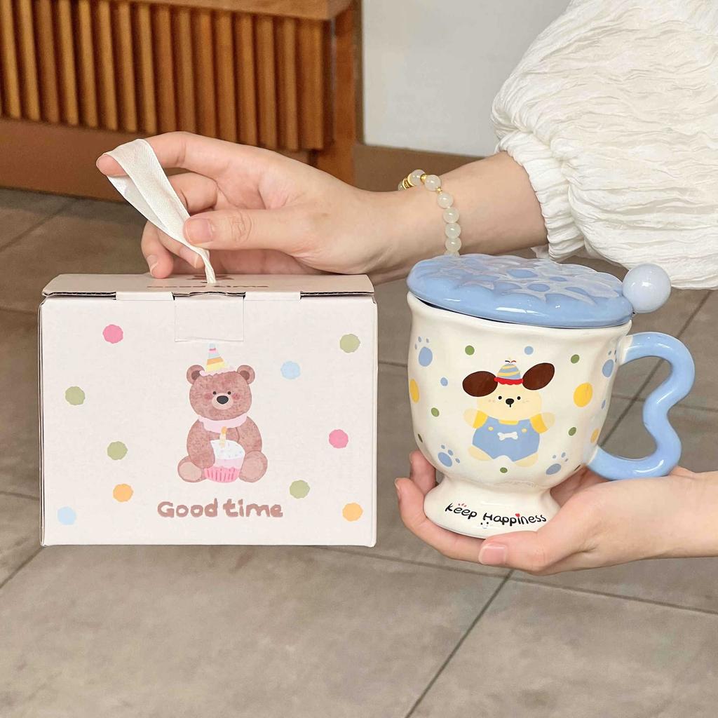 Girls' Heart Cute Rabbit Cup for Girls' Birthday Gift Souvenir High-value Ceramic Mug with Lid Spoon