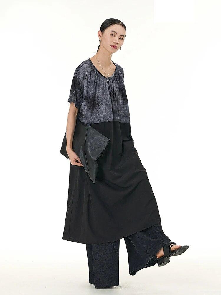 Xitao Patchwork-Batikkleid, locker, kurzärmelig, lässig, Sommermode, LYD1636