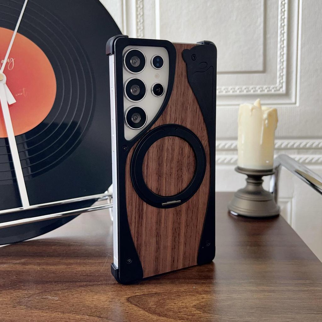 Samsung S25 Ultra Walnut Wood Magnetic Stand Case