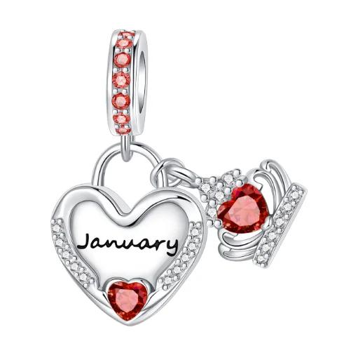 Sparkling Birthstone Charm Bead Charms Copper Heart Key Birthday Pendant Fit Authentic Necklaces Bracelets Women Jewellery Do It Yourself Gift