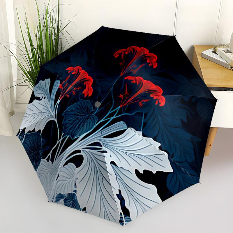 1pc Floral Pattern Automatic Open/close Folding Compact Cute Umbrella, 8-Rib Sturdy Canopy, Lightweight Portable, Commuting Use, Gift, Outdoor Umbrell
