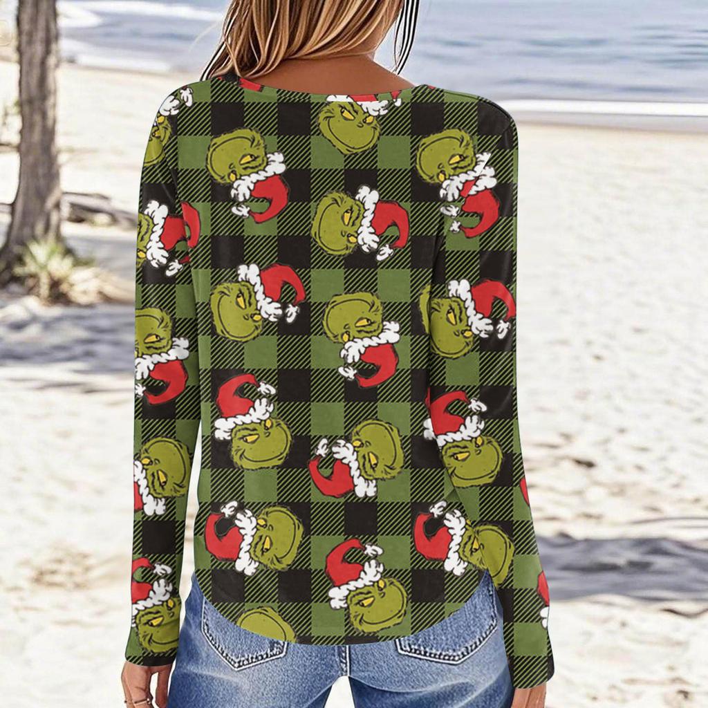 Women's Fashion Casual LongSleeve Print Round Neck Pullover Top Blouse