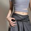 Thin Leather Waist Belt Double Loop Dress Jeans Belt Simple Women's Rivet Belt  Waist Accessories