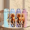 1PC Running Horse Watercolor Print 750ml Color Plastic Sports Water Bottle Leakproof Flip Straw Lid Suitable for Sports Office Home Use