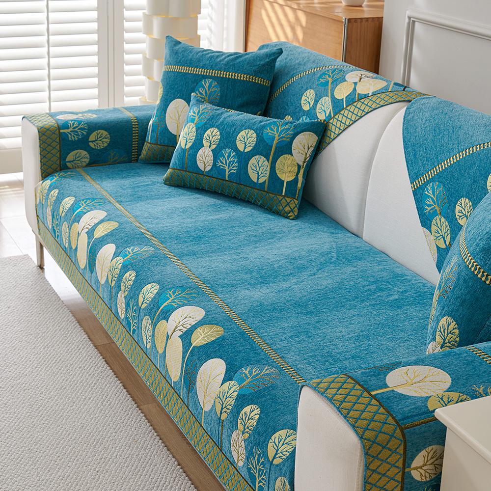 

1 шт. Чехол для дивана из шенилла в стиле бохо, чехол для дивана с геометрической вышивкой, подходит для домашних животных с собаками, толстый плюшевый чехол для дивана 45x45cm небесно-голубой