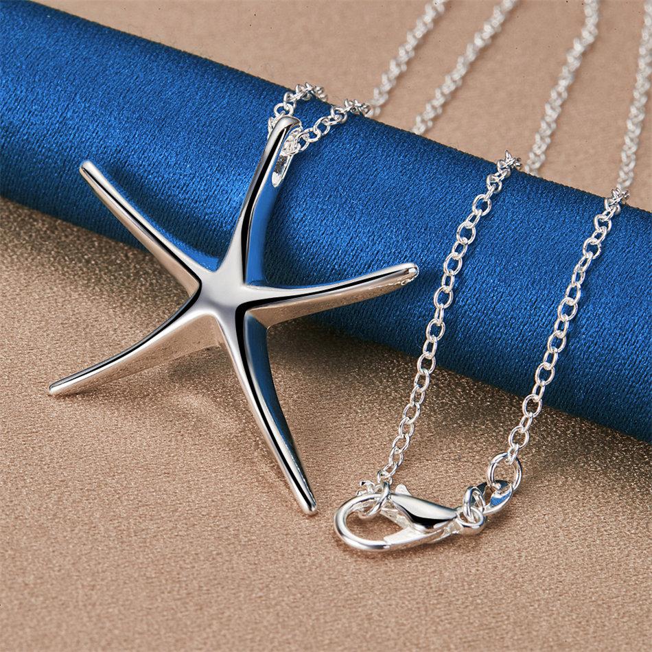 925 Sterling Silver 16-30 Inch Exquisite Starfish Pendant Necklace for Women's Fashion Jewelry Gifts, Wedding Accessories