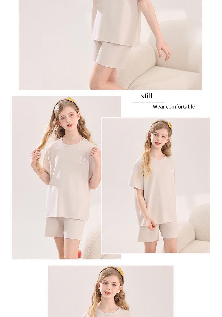 2026 Girls' Lycra Cotton Pajamas: Breathable, Cool Homewear Set for Kids