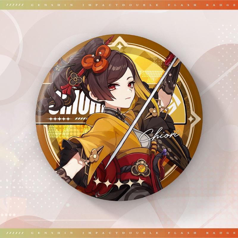 75MM Game Genshin Impact-3 Round Badge Anime Brooch Pin Cosplay Hu Tao Cartoon Figure Clothing Backpack Accessories Fans Gifts