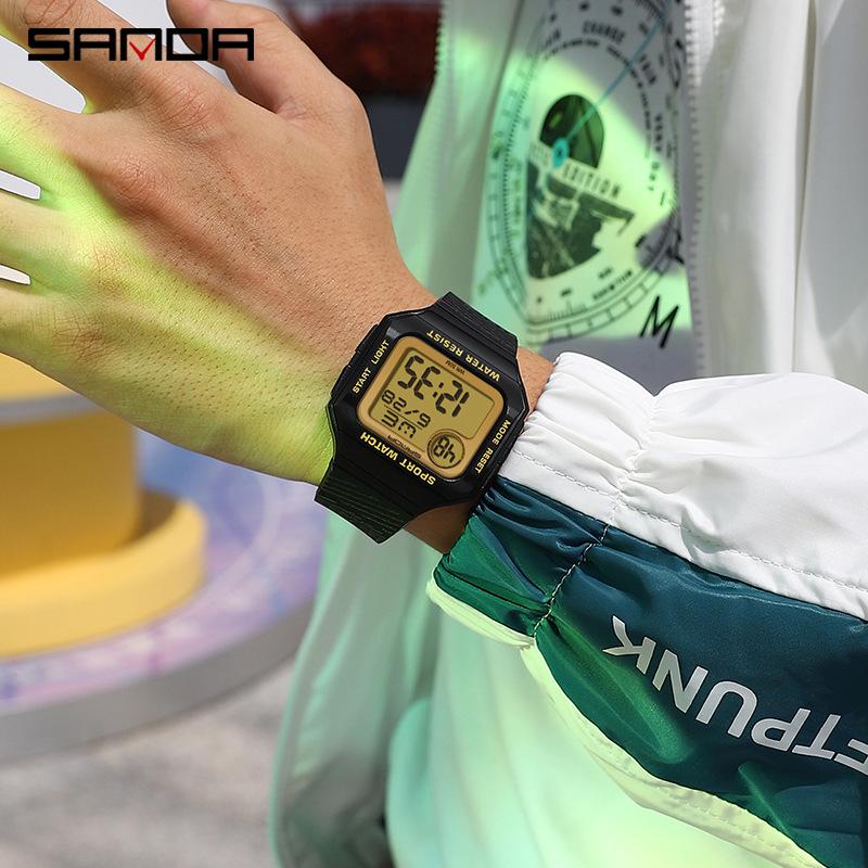 Sanda Retro Square Sporty Multifunction Waterproof Youth Electronic Watch