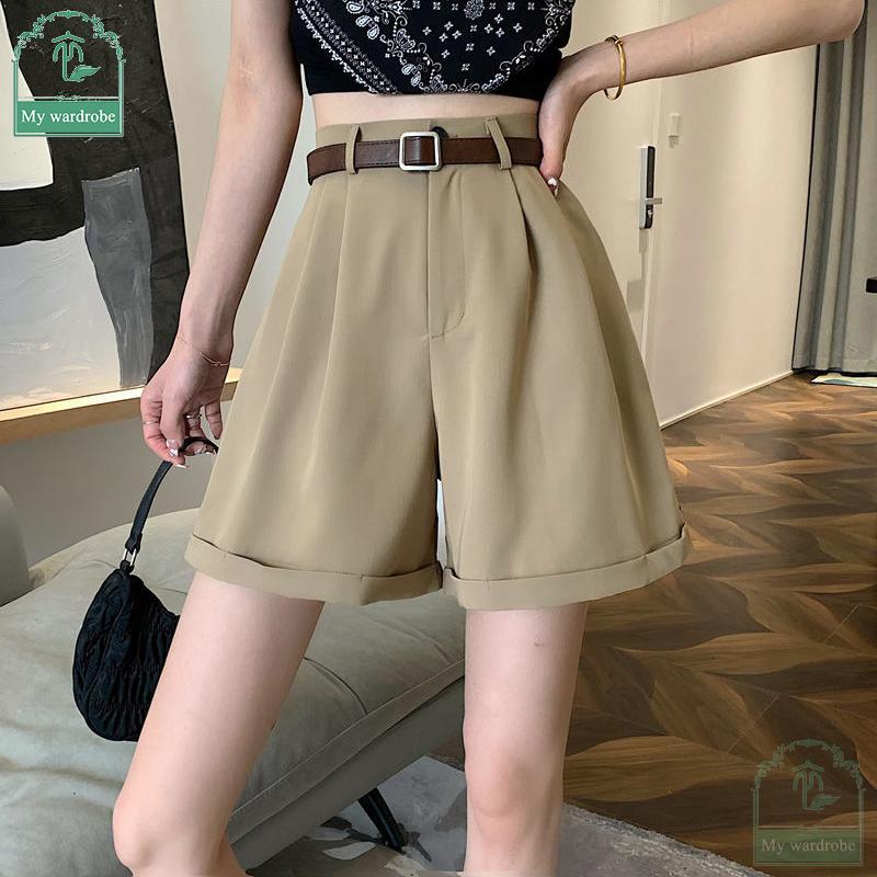 Women's Loose High-waisted Wide-leg Pants Thin Suit Shorts Summertime Korean Version Rolled-up Casual Shorts