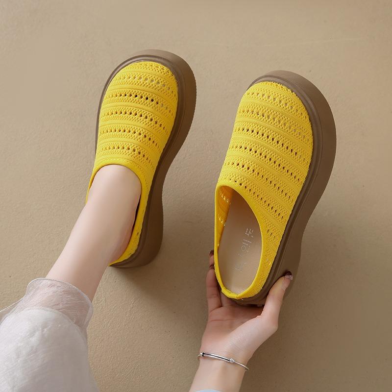 Thick-soled bag head half slippers women's summer wear new small height-increasing woven hollow slippers