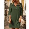 QICED Fashion Summer Spring Solid Color Print  Long Sleeve POLO Neck Casual Dresses