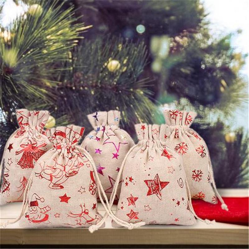 Christmas Drawstring Gift Bag Bag with Stickers Clips Ropes for Christmas Decoration 12 Colors