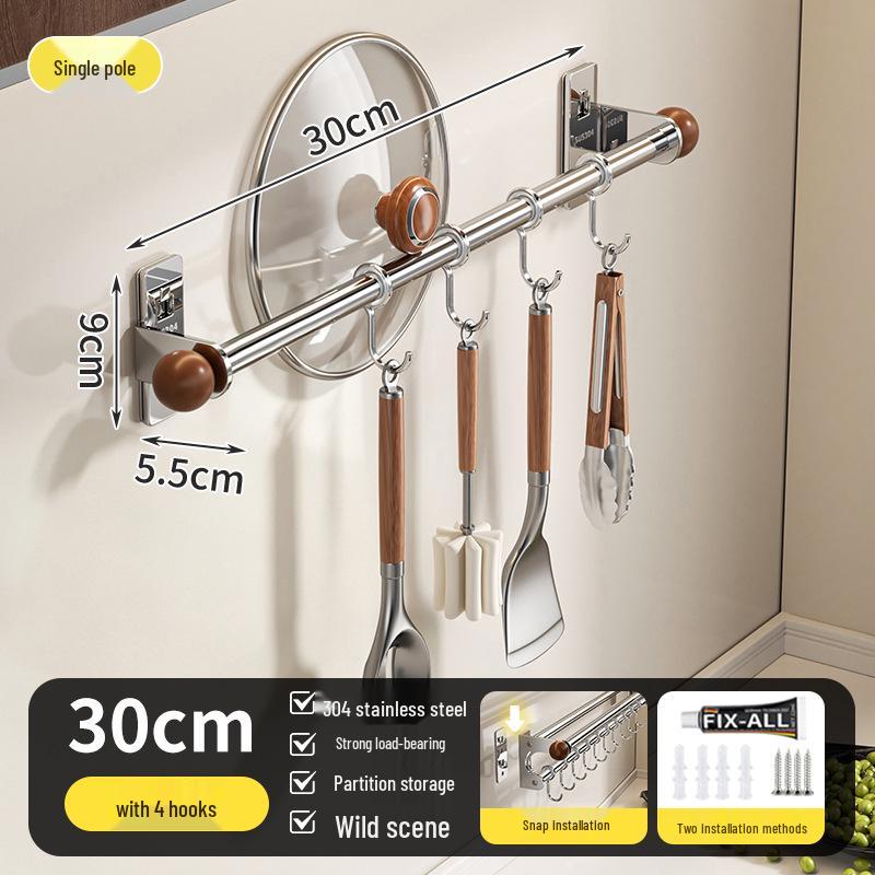 Wall-Mounted Multi-Functional Kitchen Rack: Knife Holder, Pot, Spatula & Spoon Storage, Punch-Free Installation