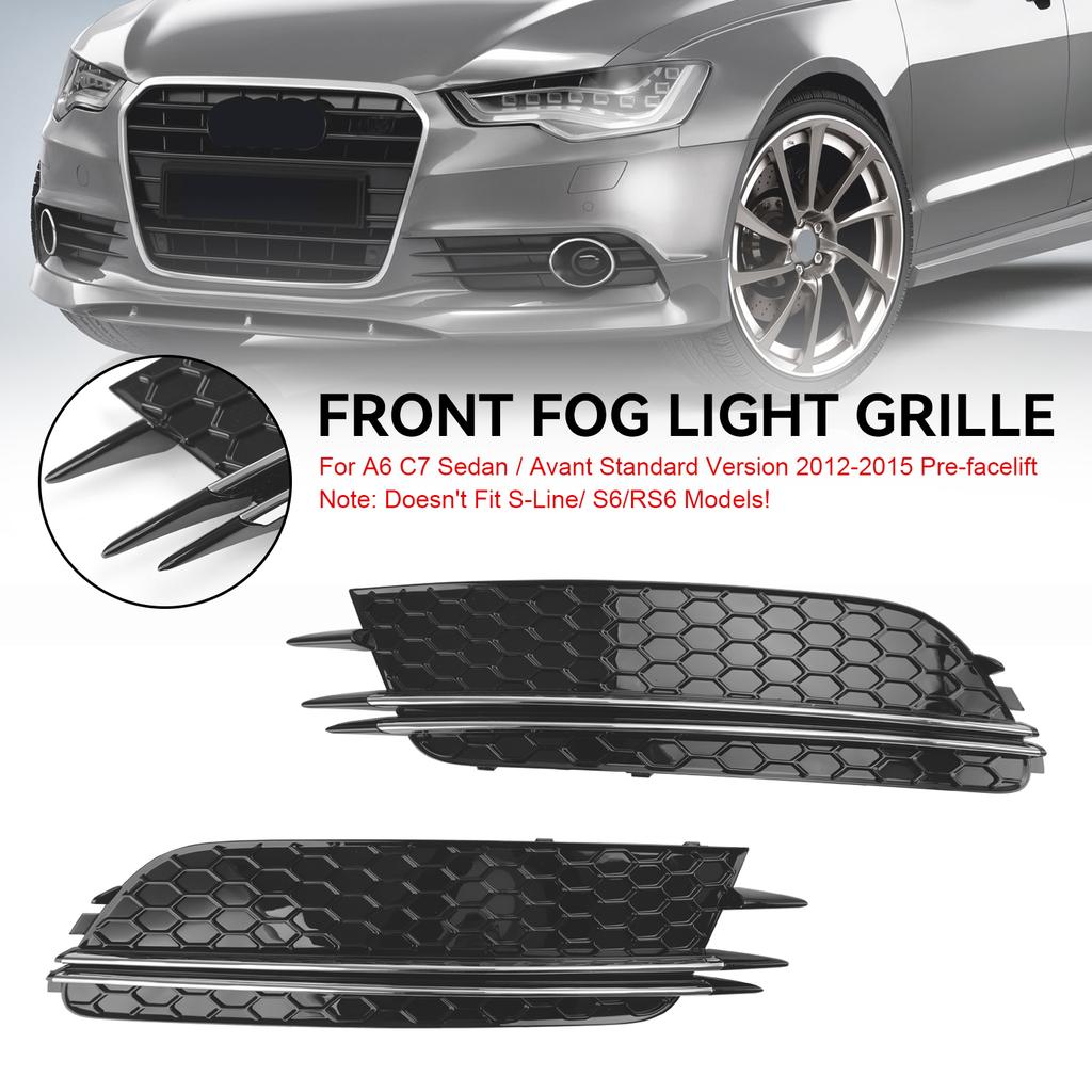 2PCS Front Fog Light Cover Bezel Grill Grille Fit A6 4G C7 2012-2015