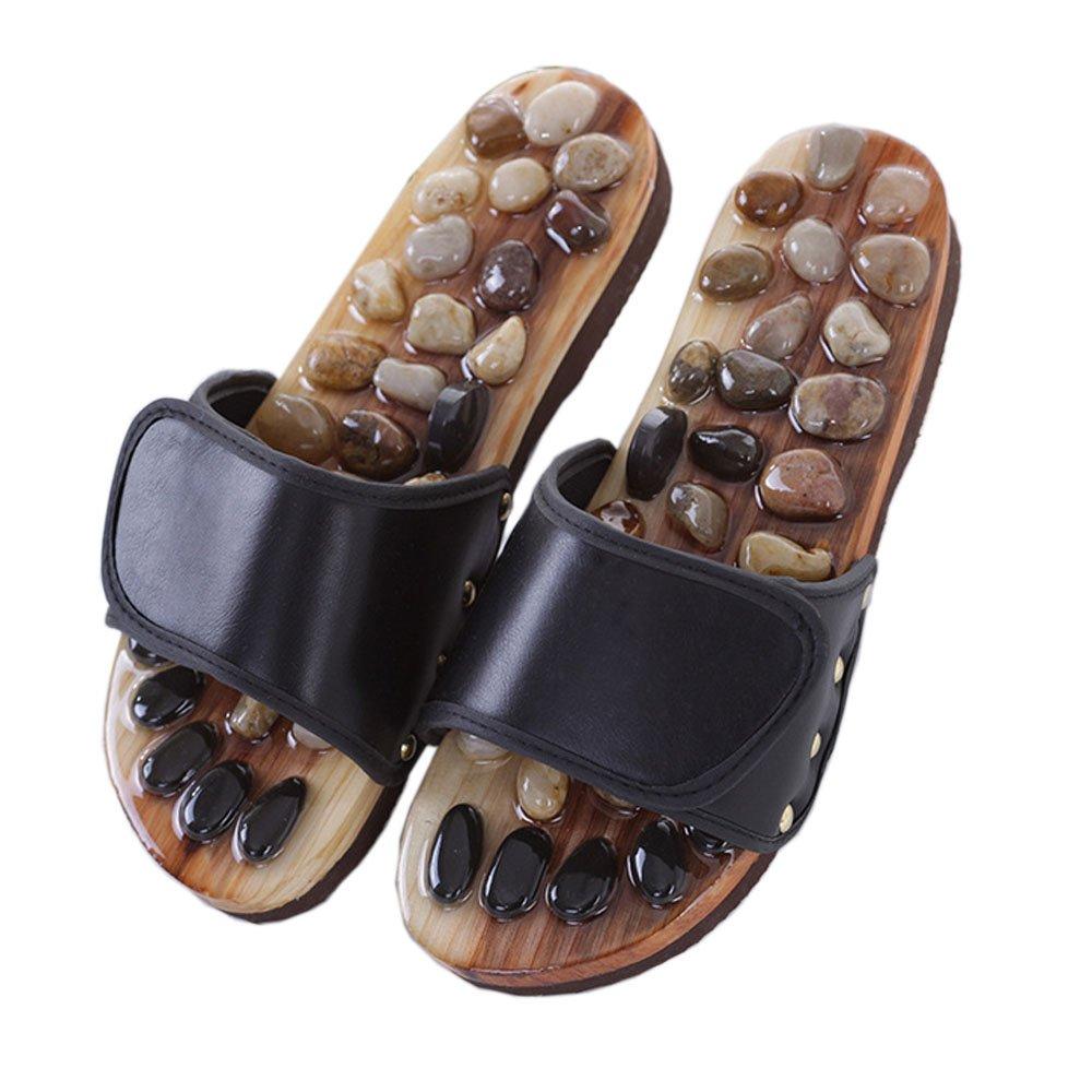 

Simple Foot Reflexology Massage Healthy Sandals with Leather and Natural Stone Slippers, (Small, 24.5-25.5cm, Black) чёрный