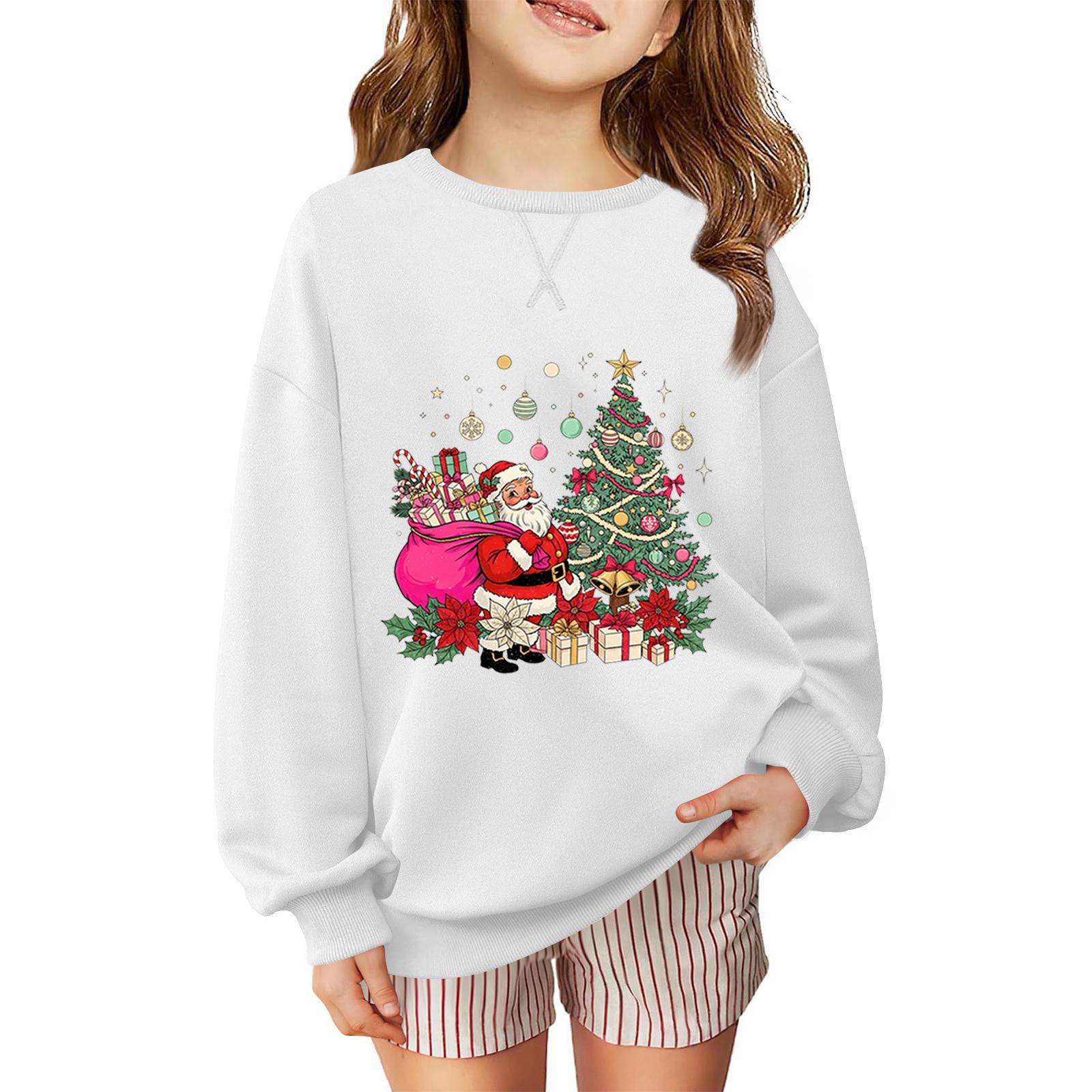 

Детский модный повседневный пуловер с длинными рукавами и свободного кроя с рождественским принтом 160 белый