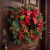 Weatherproof Winter Wreath for Porch Christmas with Red Berries Eucalyptus Pinecones, Artificial Front Door Natural Look Greenery Hanging Garland
