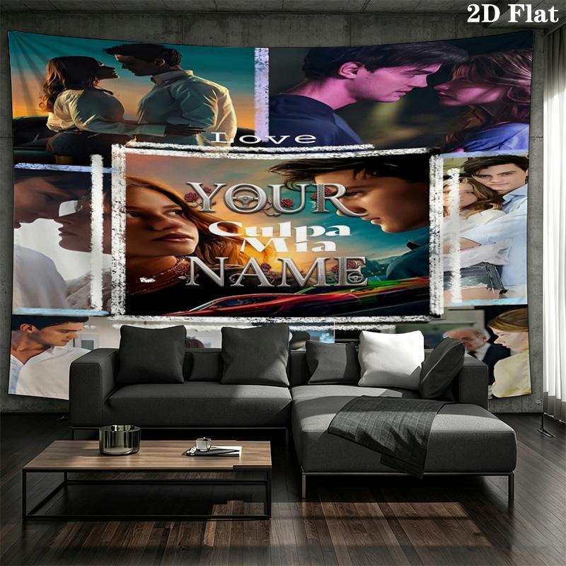 Culpa Mia Custom Name Wall Tapestry Aesthetic Wall Hanging Printed Fabric Blanket Decorative Tapestries For Bedroom Living Room Home Decor